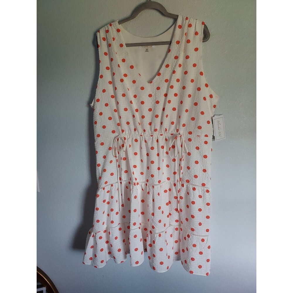 Bleecker 126 Summer Sleeveless Dress White Orange  Polka Dots  Plus Size 18W NEW